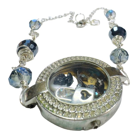 Floating Memory Pendant Upcycled Watch Shell Cameo Swarovski Crystals Necklace - Picture 6 of 15